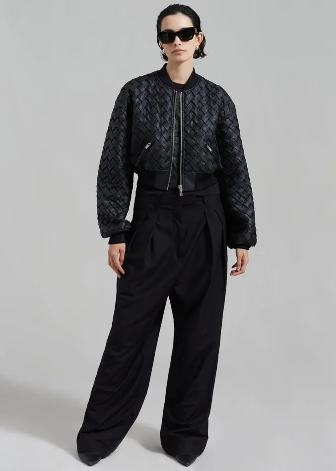 The Frankie Shop ROTATE Braided Bomber Jacket 8211 Black Women Outerwear