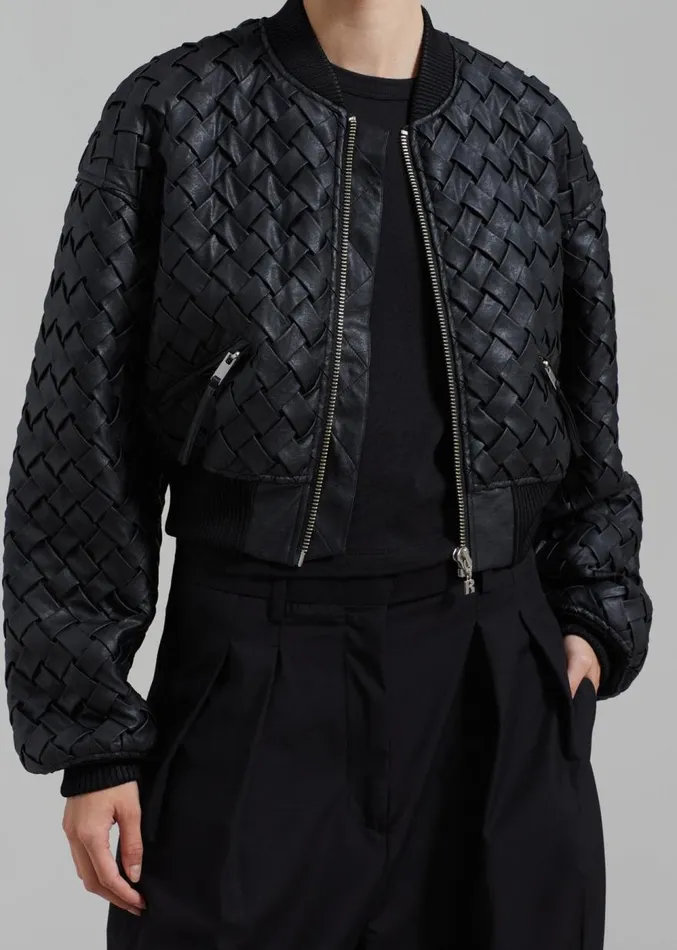 The Frankie Shop ROTATE Braided Bomber Jacket 8211 Black Women Outerwear