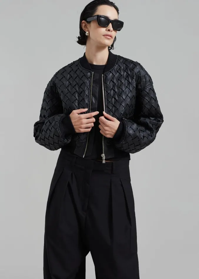 The Frankie Shop ROTATE Braided Bomber Jacket 8211 Black Women Outerwear