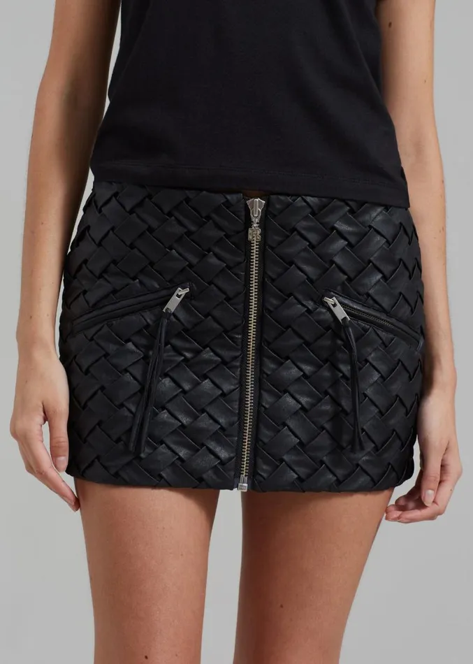 The Frankie Shop ROTATE Braided Mini Skirt 8211 Black Women Bottoms