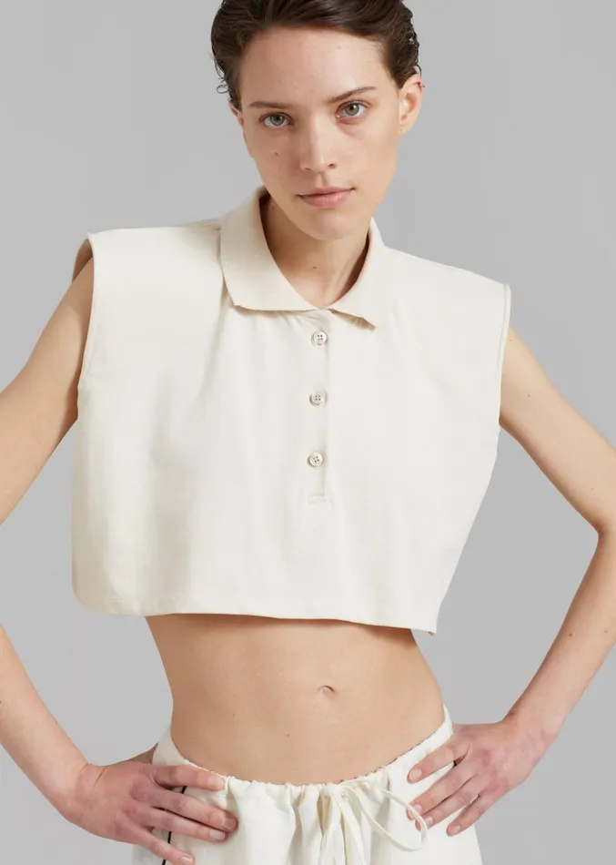 The Frankie Shop Serena Polo Padded Shoulders Boxy Top 8211 Beige Women Clothing The Frankie Shop Serena Polo Padded Shoulders Boxy Top 8211 Beige Women Clothing