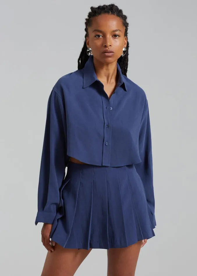 The Frankie Shop Steffi Cropped Shirt 8211 Navy Women Clothing