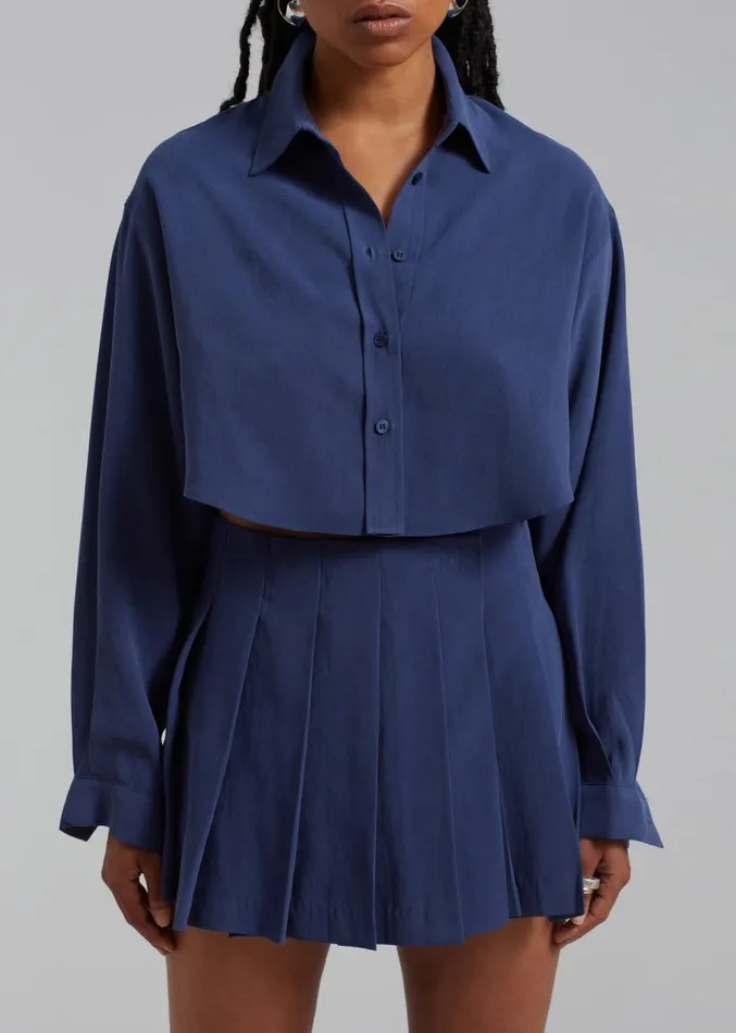The Frankie Shop Steffi Cropped Shirt 8211 Navy Women Clothing