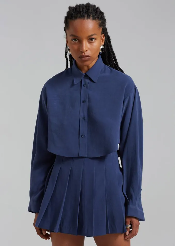 The Frankie Shop Steffi Cropped Shirt 8211 Navy Women Clothing