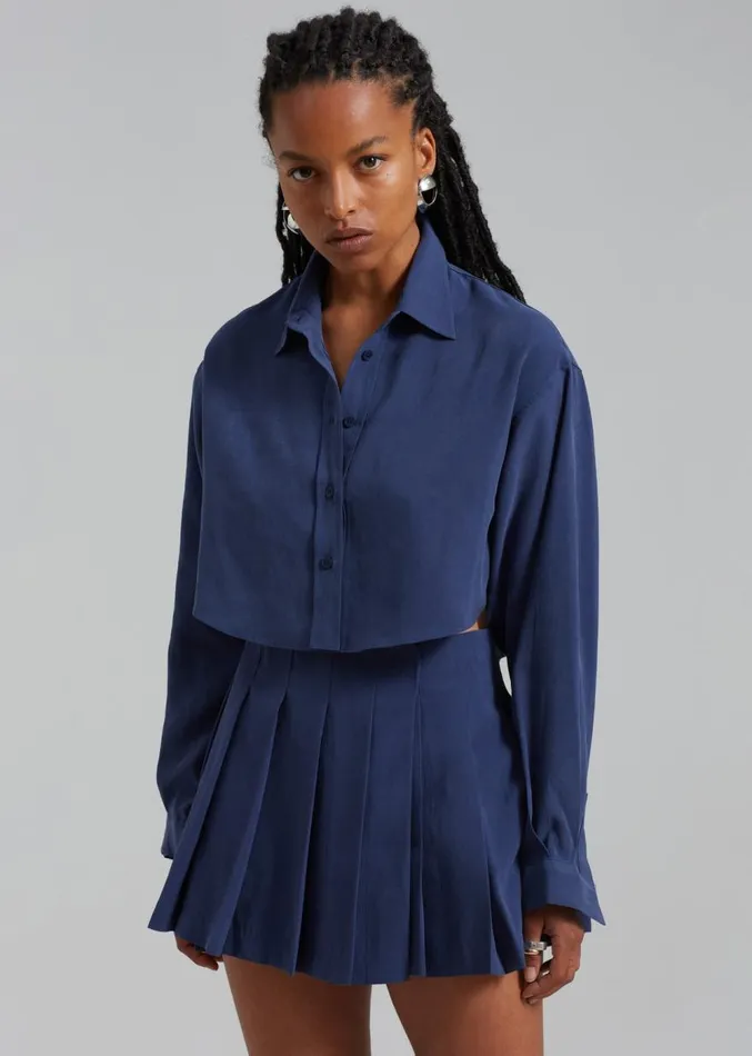 The Frankie Shop Steffi Cropped Shirt 8211 Navy Women Clothing