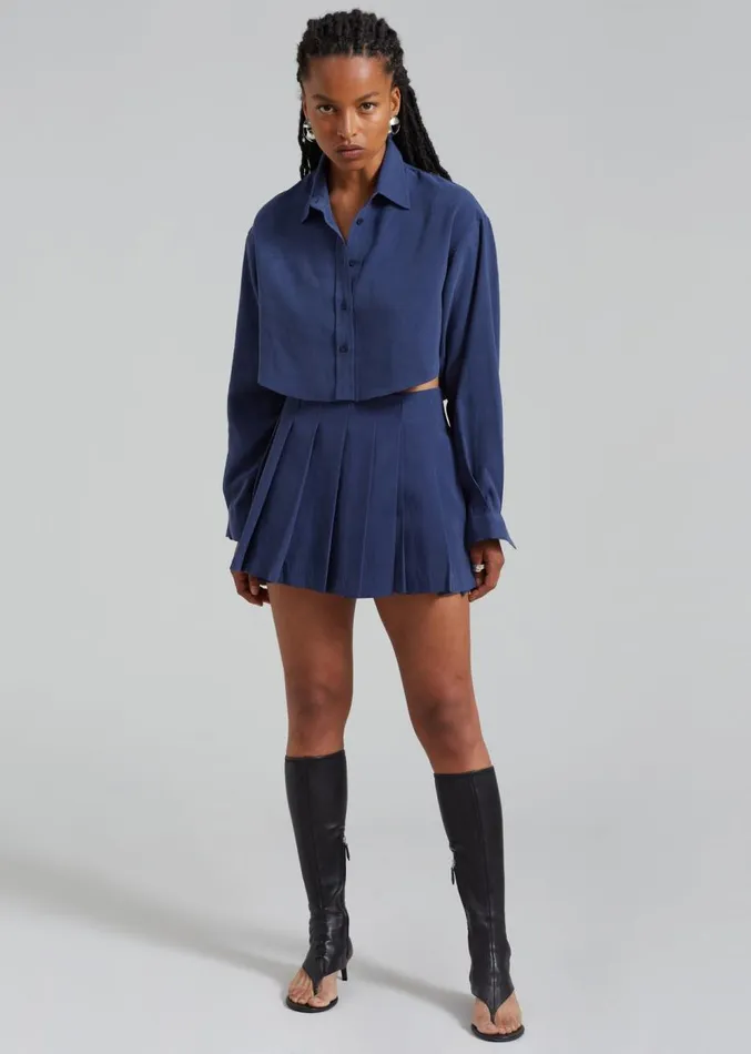 The Frankie Shop Steffi Cropped Shirt 8211 Navy Women Clothing