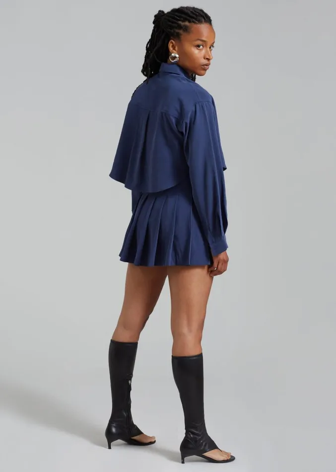The Frankie Shop Steffi Cropped Shirt 8211 Navy Women Clothing