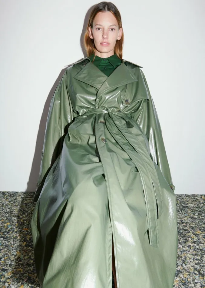 The Frankie Shop Sue Vinyl Trench Coat 8211 Green Women Outerwear