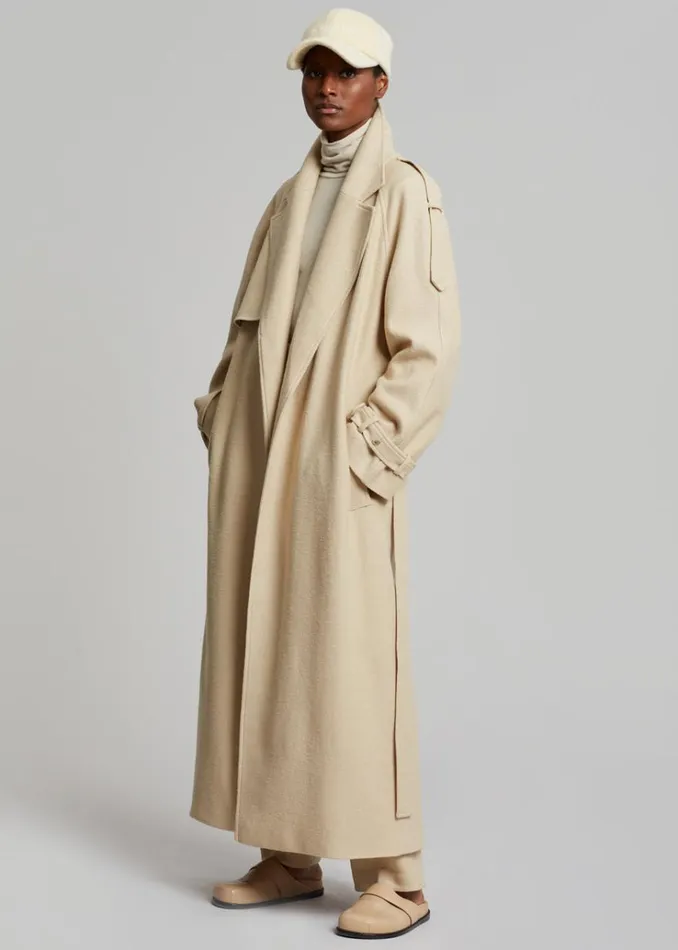The Frankie Shop Suzanne Boiled Wool Trench Coat 8211 Beige Women Clothing