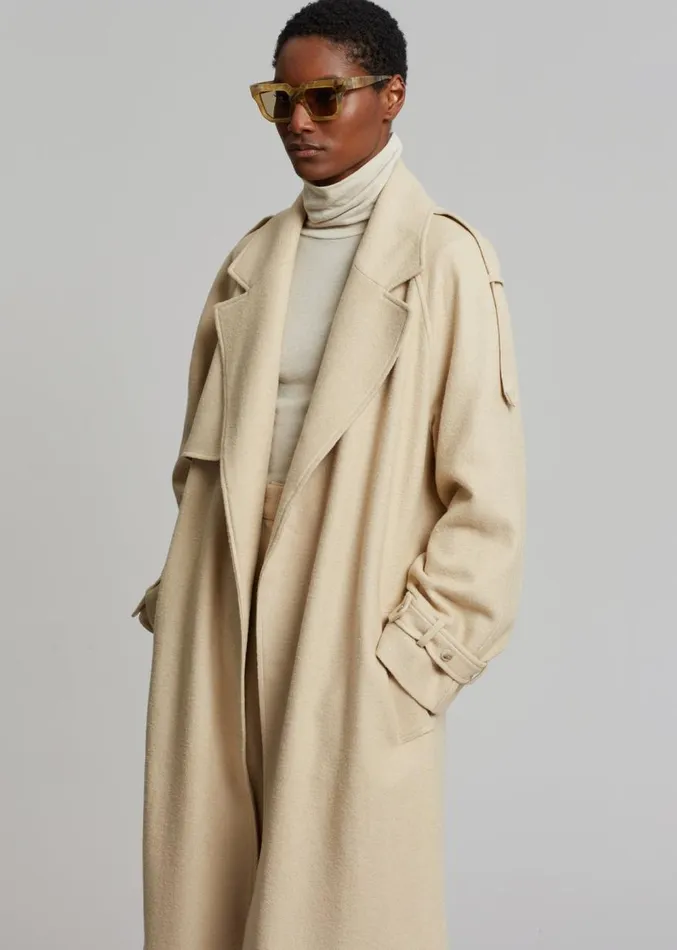 The Frankie Shop Suzanne Boiled Wool Trench Coat 8211 Beige Women Clothing