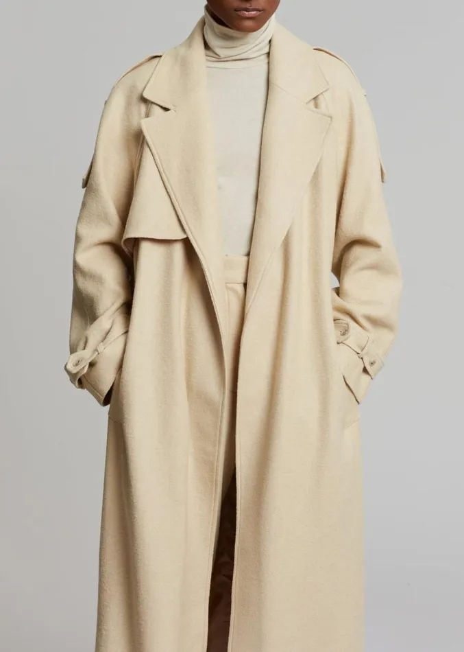 The Frankie Shop Suzanne Boiled Wool Trench Coat 8211 Beige Women Clothing