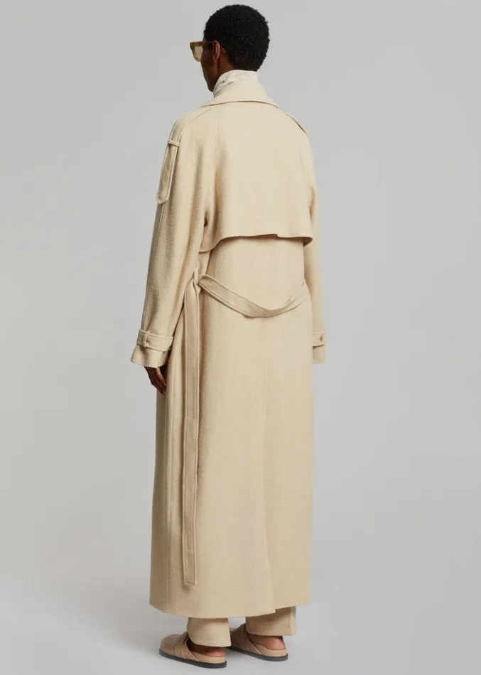 The Frankie Shop Suzanne Boiled Wool Trench Coat 8211 Beige Women Clothing
