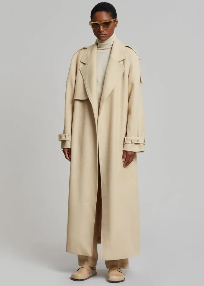 The Frankie Shop Suzanne Boiled Wool Trench Coat 8211 Beige Women Clothing