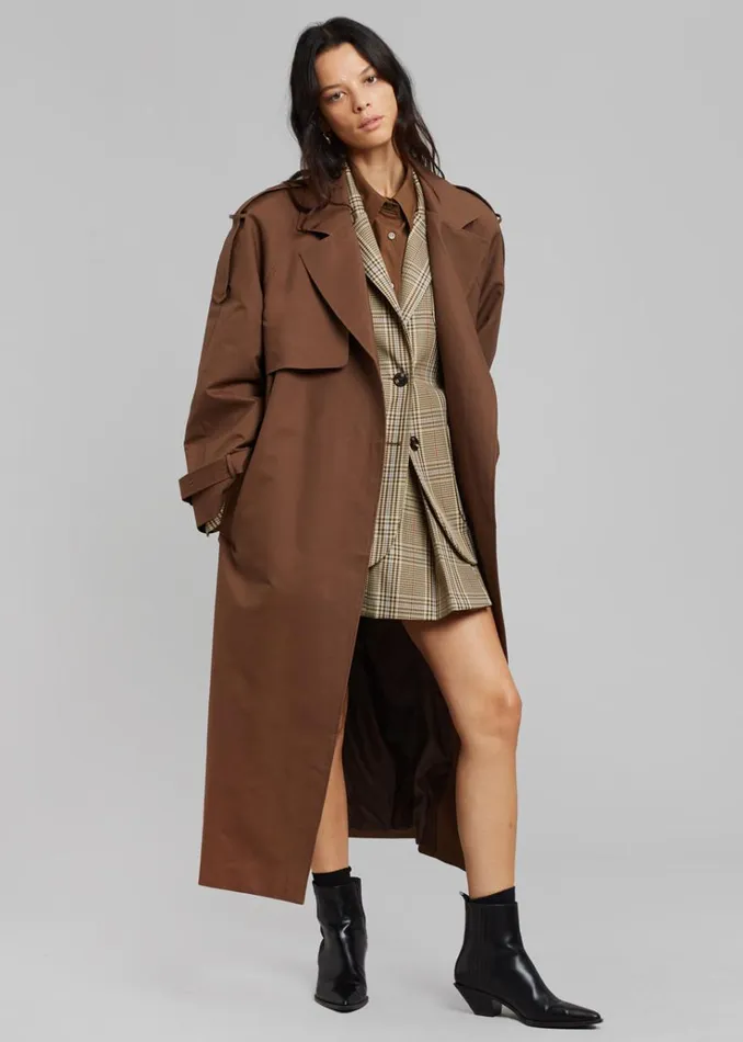 The Frankie Shop Suzanne Trench Coat 8211 Brown Women Clothing