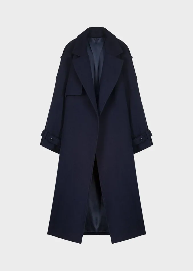The Frankie Shop Suzanne Wool Trench Coat 8211 Navy Women Clothing