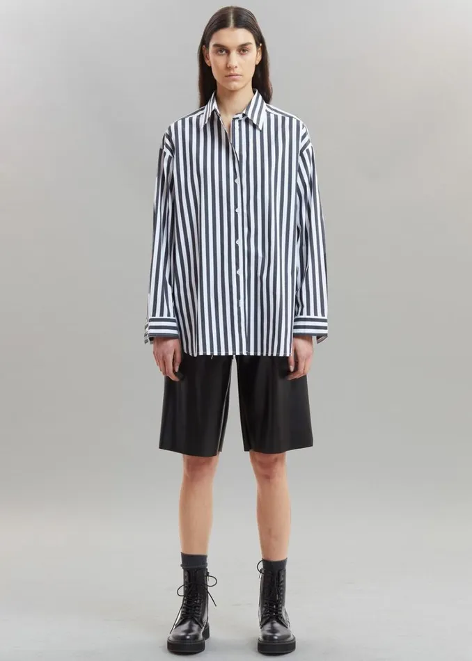 The Frankie Shop Sylvia Striped Oxford Shirt 8211 Faded BlackWhite Women Tops
