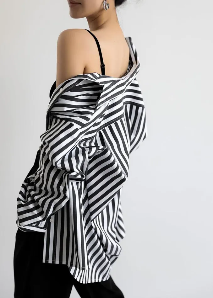 The Frankie Shop Sylvia Striped Oxford Shirt 8211 Faded BlackWhite Women Tops