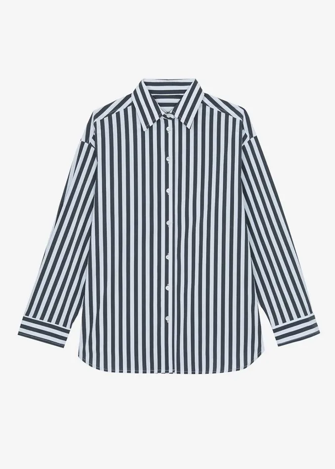 The Frankie Shop Sylvia Striped Oxford Shirt 8211 Faded BlackWhite Women Tops