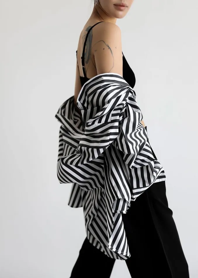 The Frankie Shop Sylvia Striped Oxford Shirt 8211 Faded BlackWhite Women Tops
