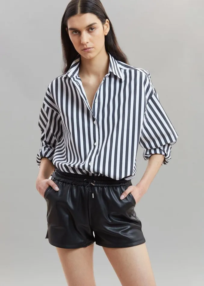 The Frankie Shop Sylvia Striped Oxford Shirt 8211 Faded BlackWhite Women Tops