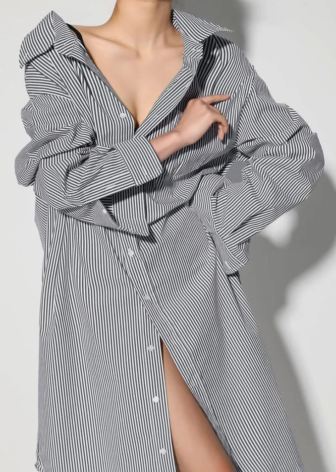 The Frankie Shop Talia Shirt Dress 8211 BlackWhite Stripe Women Dresses