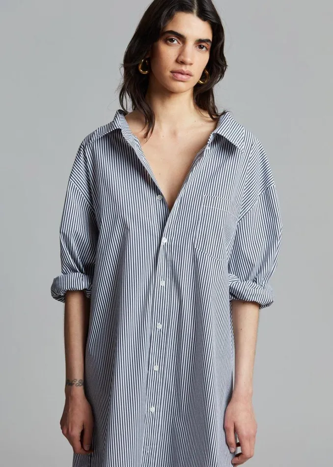 The Frankie Shop Talia Shirt Dress 8211 BlackWhite Stripe Women Dresses