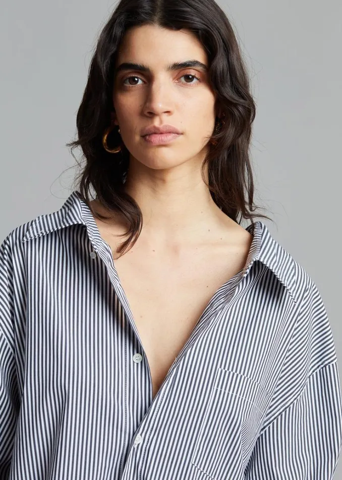 The Frankie Shop Talia Shirt Dress 8211 BlackWhite Stripe Women Dresses