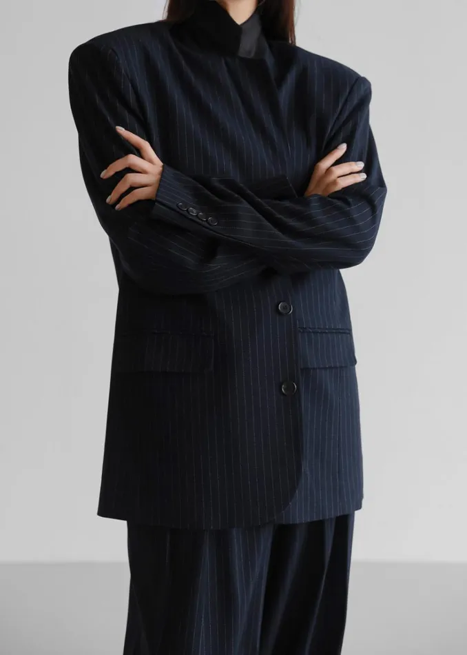 The Frankie Shop Tansy Oversized Blazer 8211 Navy Pinstripe Women Clothing