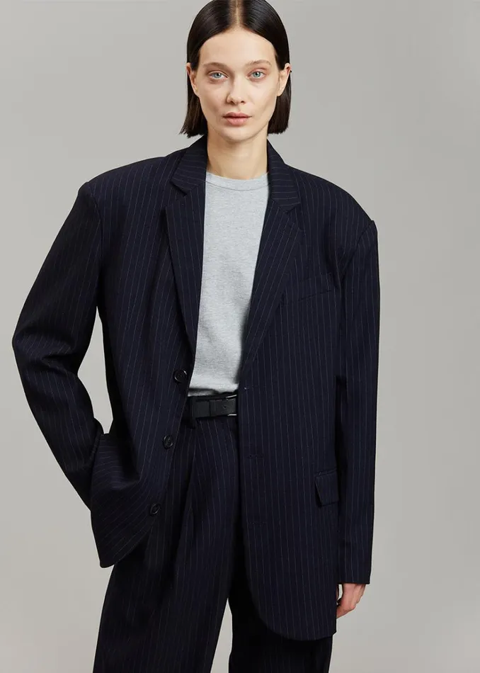 The Frankie Shop Tansy Oversized Blazer 8211 Navy Pinstripe Women Clothing