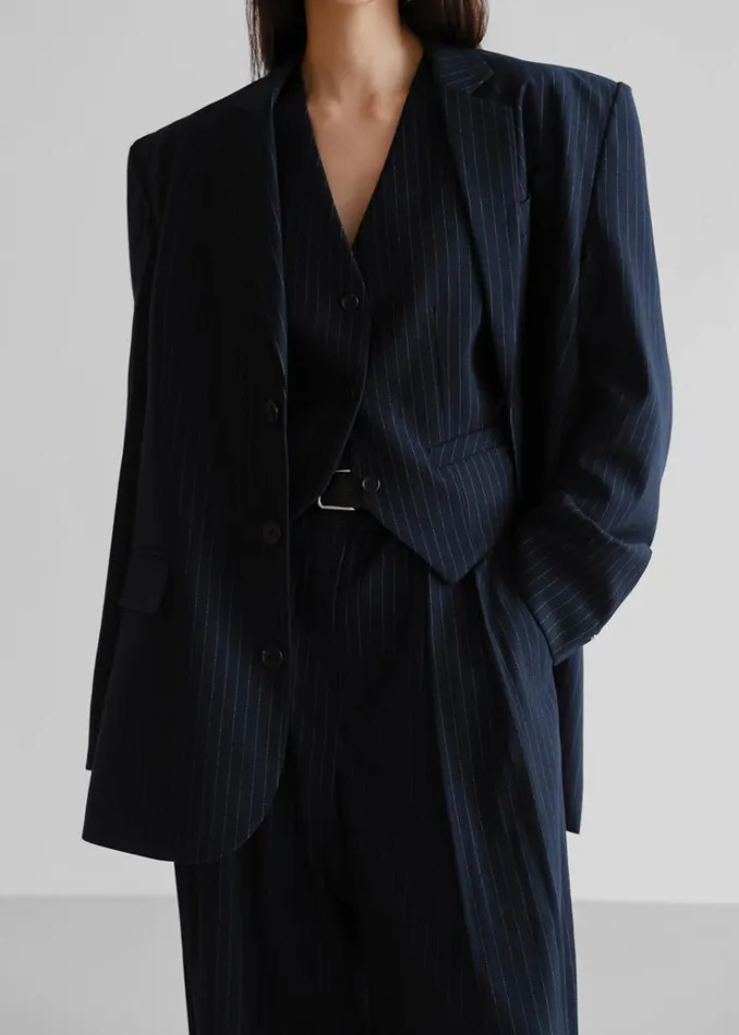 The Frankie Shop Tansy Oversized Blazer 8211 Navy Pinstripe Women Clothing