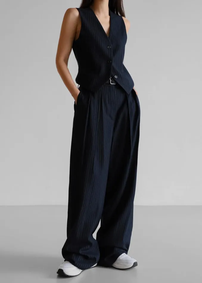 The Frankie Shop Tansy Pleated Trousers 8211 Navy Pinstripe Women Bottoms