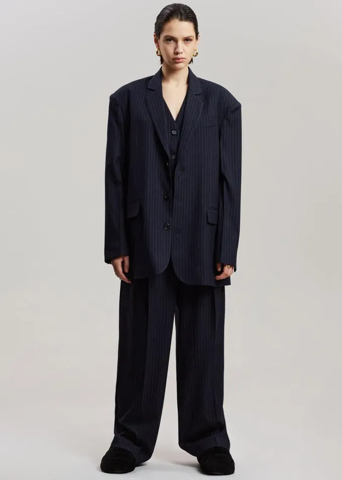 The Frankie Shop Tansy Pleated Trousers 8211 Navy Pinstripe Women Bottoms