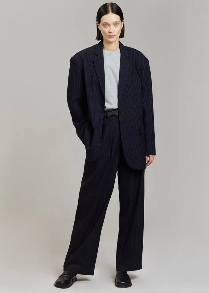 The Frankie Shop Tansy Pleated Trousers 8211 Navy Pinstripe Women Bottoms