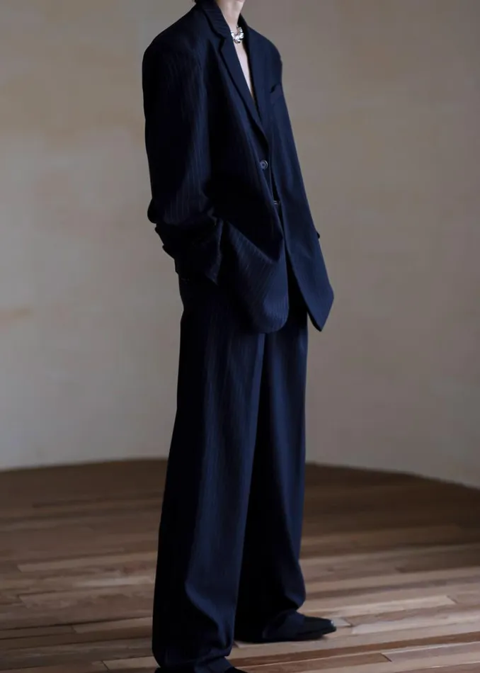 The Frankie Shop Tansy Pleated Trousers 8211 Navy Pinstripe Women Bottoms