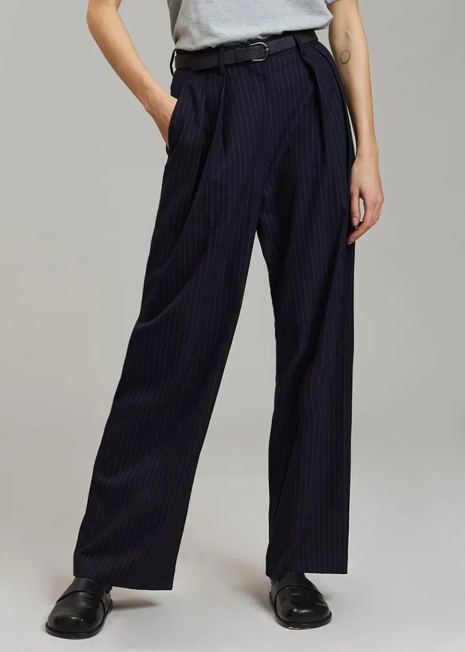 The Frankie Shop Tansy Pleated Trousers 8211 Navy Pinstripe Women Bottoms