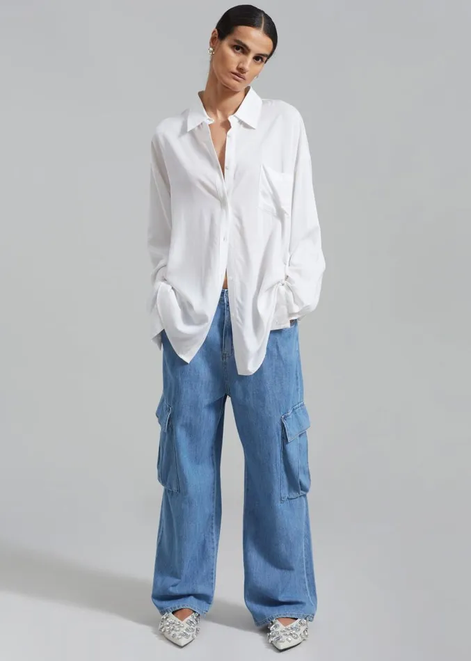 The Frankie Shop Tatum Cargo Jeans 8211 Medium Wash Women Denim