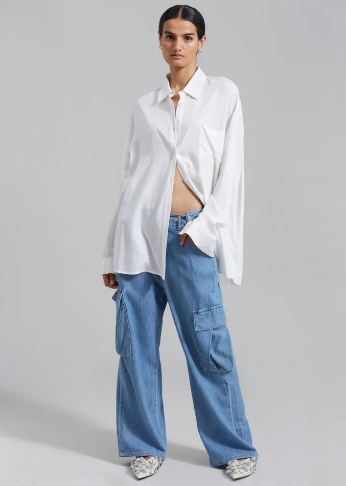 The Frankie Shop Tatum Cargo Jeans 8211 Medium Wash Women Denim