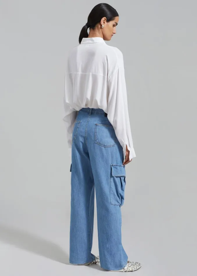 The Frankie Shop Tatum Cargo Jeans 8211 Medium Wash Women Denim