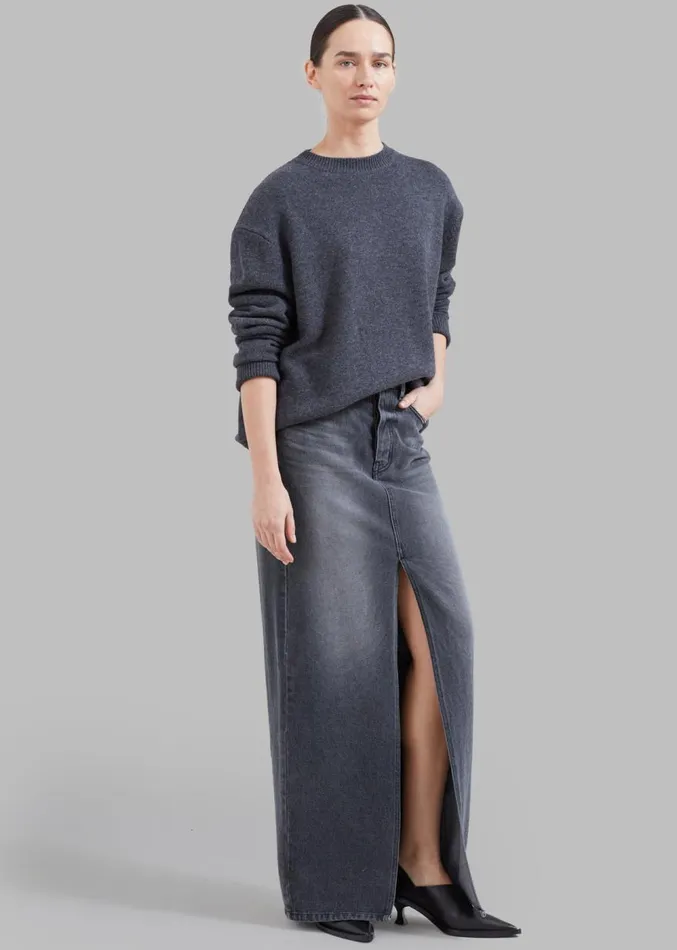 The Frankie Shop Texas Denim Pencil Skirt 8211 Dark Grey Women Clothing