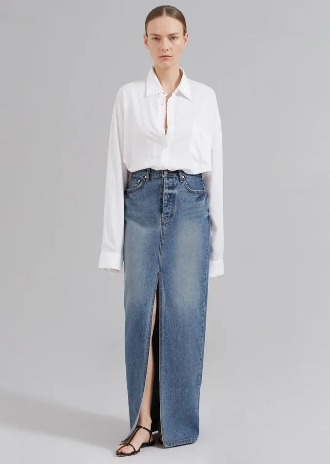 The Frankie Shop Texas Denim Pencil Skirt 8211 Medium Wash Women Clothing
