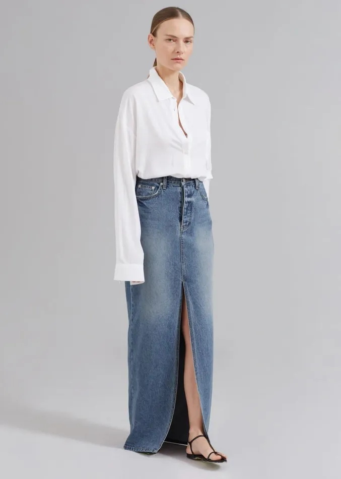 The Frankie Shop Texas Denim Pencil Skirt 8211 Medium Wash Women Clothing