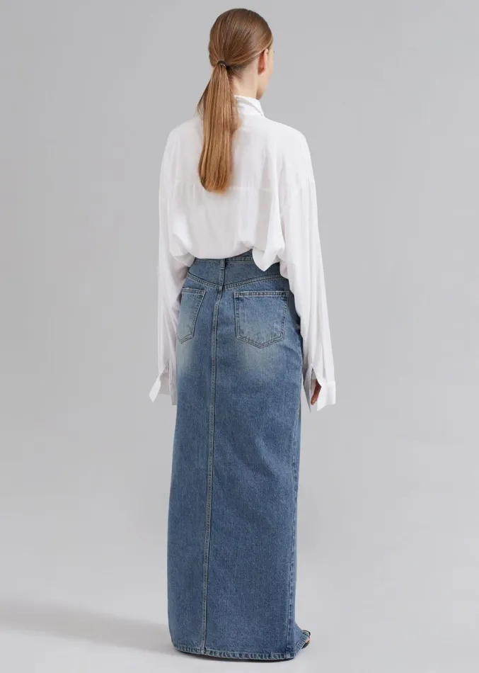 The Frankie Shop Texas Denim Pencil Skirt 8211 Medium Wash Women Clothing