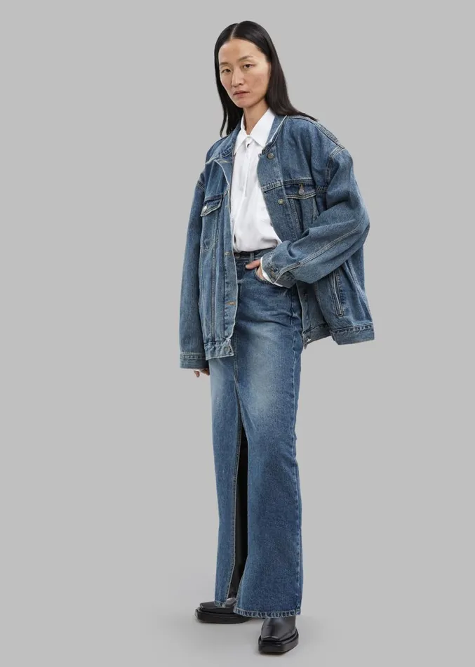 The Frankie Shop Texas Denim Pencil Skirt 8211 Medium Wash Women Clothing