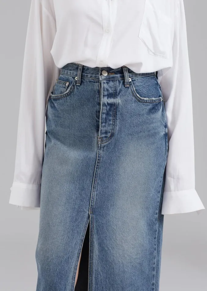 The Frankie Shop Texas Denim Pencil Skirt 8211 Medium Wash Women Clothing