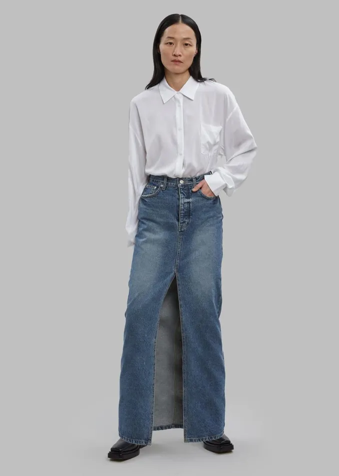 The Frankie Shop Texas Denim Pencil Skirt 8211 Medium Wash Women Clothing