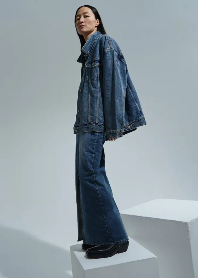 The Frankie Shop Texas Denim Pencil Skirt 8211 Medium Wash Women Clothing
