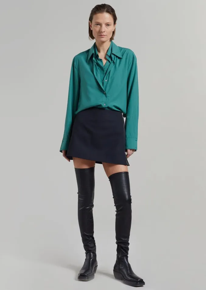 The Frankie Shop Tima Double Layer Shirt 8211 Deep Teal Women Tops