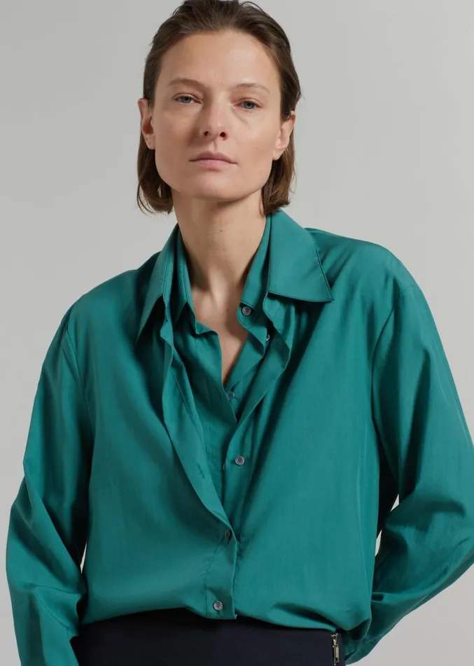The Frankie Shop Tima Double Layer Shirt 8211 Deep Teal Women Tops