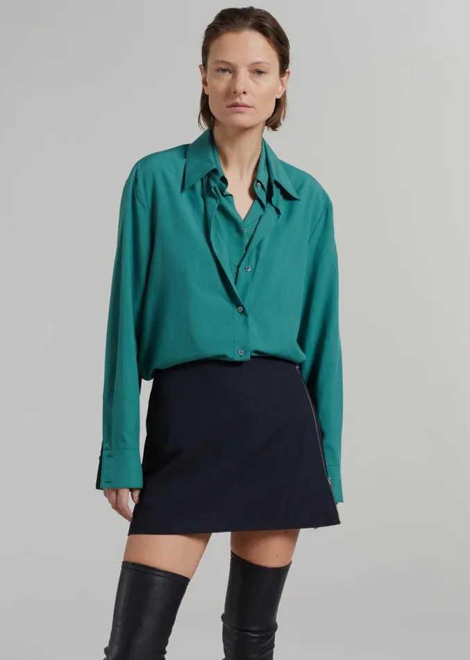 The Frankie Shop Tima Double Layer Shirt 8211 Deep Teal Women Tops