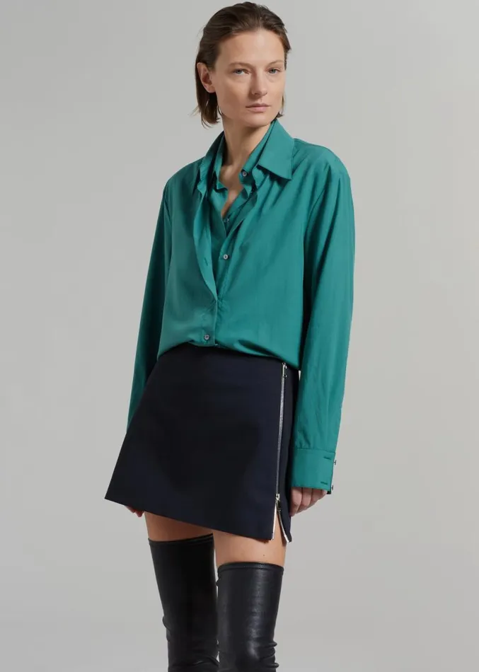 The Frankie Shop Tima Double Layer Shirt 8211 Deep Teal Women Tops
